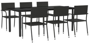 vidaXL Σετ Τραπεζαρίας Κήπου 7 Τεμ Μαύρο από Συνθετικό Ρατάν/Ατσάλι