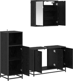 vidaXL Σετ Επίπλων Μπάνιου με ράφι 3 pcs Μαύρη Οξυά Επεξεργασμένο ξύλο