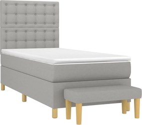 vidaXL Κρεβάτι Boxspring με Στρώμα Ανοιχτό Γκρι 90x200 εκ. Υφασμάτινο