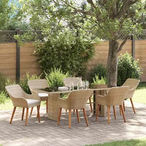 vidaXL Σέτ φαγητού για κήπο με μαξιλάρι 7 pcs Μπεζ συνθετικό ρατάν