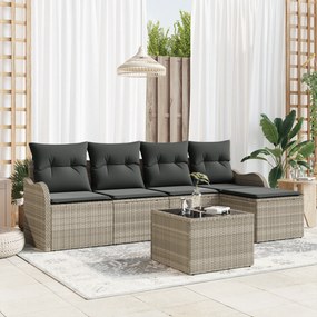 vidaXL Σετ κήπου 6 κομματιών με μαξιλάρια γκρι πολυ ρατάν