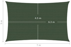 vidaXL Πανί Σκίασης Σκούρο Πράσινο 5 x 7 μ. από HDPE 160 γρ./μ²