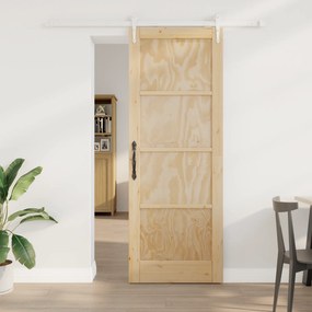 vidaXL Συρόμενη Πόρτα  με Σετ Εξαρτημάτων 78x211 cm Συμπαγές Ξύλο Πεύκου