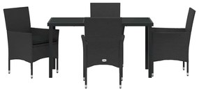 vidaXL Σέτ φαγητού για κήπο με μαξιλάρι 5 pcs Μαύρο Πολυ ράταν