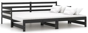 Καναπές Κρεβάτι Μαύρος 2 x (90 x 200) εκ. από Μασίφ Ξύλο Πεύκου - Μαύρο