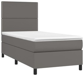 ΚΡΕΒΑΤΙ BOXSPRING ΜΕ ΣΤΡΩΜΑ &amp; LED ΓΚΡΙ 80X200 ΕΚ. ΣΥΝΘ. ΔΕΡΜΑ 3135853