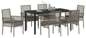 vidaXL Σέτ φαγητού για κήπο με μαξιλάρι 7 pcs Γκρι Πολυ ράταν