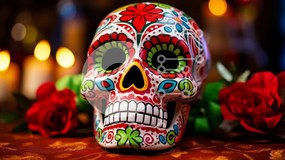 Intra Συλλεκτικό Ξύλινο Παζλ Plywood 4mm - Δονούμενο Sugar Skull για την Ημέρα των Νεκρών Σε Ξύλινο Κουτί - Διαστάσεις: 10x10 cm – 25 κομμάτια