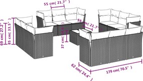 vidaXL Σαλόνι Κήπου 13 τεμ. Μαύρο από Συνθ. Ρατάν με Μαξιλάρια