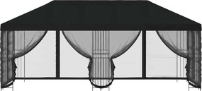 vidaXL Κιόσκι με Πλαϊνές Τοίχους 6 x 3 m Μαύρο Πολυεστέρας και Χάλυβας