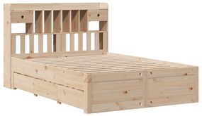 Κρεβάτι Βιβλιοθήκη Χωρίς Στρώμα 160x200 εκ Μασίφ Ξύλο Πεύκου - Καφέ