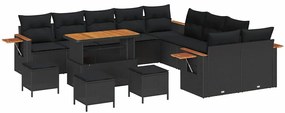 vidaXL Σετ Καναπέ Κήπου με μαξιλάρι 14 pcs Μαύρο Πολυ ράταν
