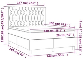 Κρεβάτι Boxspring με Στρώμα &amp; LED Μαύρο 140x190 εκ. Βελούδινο - Μαύρο