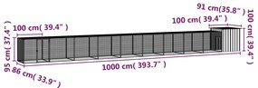 vidaXL Κοτέτσι - Κλουβί Γκρι 1000x91x100 εκ. από Γαλβανισμένο Χάλυβα