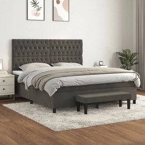 Κρεβάτι Boxspring με Στρώμα Σκούρο Γκρι 180x200 εκ. Βελούδινο