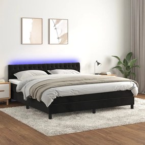 Κρεβάτι Boxspring με Στρώμα & LED Μαύρο 180x200 εκ. Βελούδινο