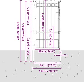 vidaXL Πύλη Φράχτη HORST 100 x 175 cm Μέταλλο Μαύρο Κλειδώσιμο