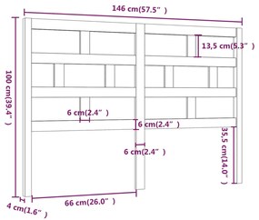 vidaXL Κεφαλάρι κρεβατιού Γκρι 146x4x100 εκ. από Μασίφ Ξύλο Πεύκου