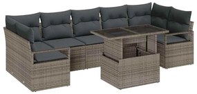 vidaXL Σετ Καναπέ Κήπου με αποθήκευση 8 pcs Γκρι Πολυ ράταν