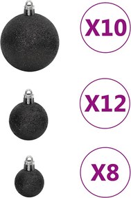 vidaXL Σετ Μπάλες Χριστουγεννιάτικες 111 τεμ. Μαύρο από Πολυστυρένιο