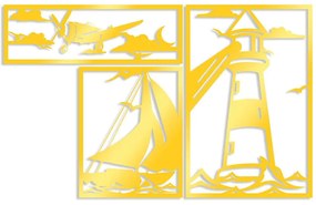 Διακοσμητικό Τοίχου Lighthouse Trio (Σετ 3Τμχ) 565TNL1221 18x57/41x33/60x40cm Gold Wallity Μέταλλο