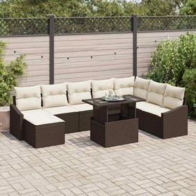 vidaXL Σετ Καναπέ Κήπου 9 pcs Καφέ, Κρέμα Πολυ rattan, βαμμένο ατσάλι