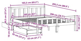 Σκελετός Κρεβατιού Χωρίς Στρώμα 160x200 εκ Μασίφ Ξύλο Πεύκου - Καφέ