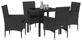 vidaXL Σέτ φαγητού για κήπο με μαξιλάρι 5 pcs Μαύρο Πολυ ράταν