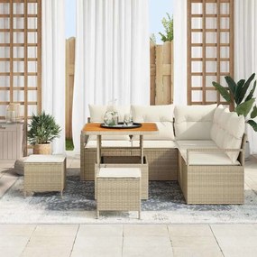 vidaXL Σαλόνι XL 8 Θέσεων με Μαξιλάρια σε Μπεζ Χρώμα - Πολυ Ράττανα