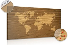 Εικόνα ενός καφέ παγκόσμιου χάρτη σε έναν φελλό - 120x80  wooden