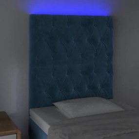 Κεφαλάρι Κρεβατιού LED Σκούρο Μπλε 80x7x118/128 εκ. Βελούδινο - Μπλε