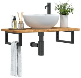 vidaXL Ράφι Νιπτήρα Τοίχου από Ατσάλι / Μασίφ Ξύλο Δρυός