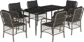 vidaXL Σετ Τραπεζαρίας Κήπου 7 τεμ. Γκρι Συνθ. Ρατάν με Μαξιλάρια