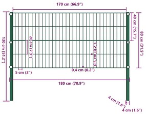 vidaXL Πάνελ Περίφραξης με Στύλους Σιδερένιο Πράσινο 176,5 x 80 εκ.