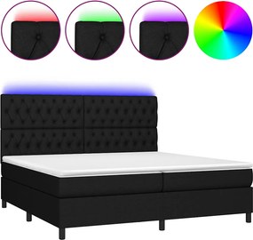 vidaXL Κρεβάτι Boxspring με Στρώμα &amp; LED Μαύρο 200x200 εκ. Υφασμάτινο