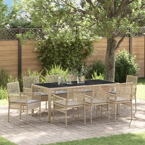 vidaXL Σέτ φαγητού για κήπο 9 pcs Μπεζ 190 x 90 x 75 cm