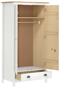 vidaXL Ντουλάπα Hill Δίφυλλη Λευκή 89x50x170 εκ. Μασίφ Ξύλο Πεύκου