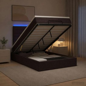 vidaXL Κρεβάτι Ottoman με Στρώμα και LED Σκούρο Καφέ 120 x 200 cm