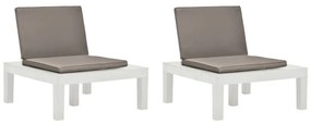 Καρέκλες Κήπου 2 τεμ. Λευκές Πλαστικές με Μαξιλάρια - Λευκό