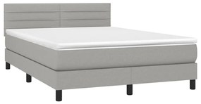 vidaXL Κρεβάτι Boxspring με Στρώμα &amp; LED Αν.Γκρι 140x190εκ. Υφασμάτινο