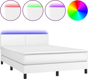 vidaXL Κρεβάτι Boxspring με Στρώμα &amp; LED Λευκό 140x200 εκ. Συνθ. Δέρμα