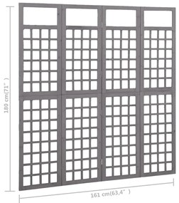 vidaXL Διαχωριστικό Δωμ./Καφασωτό 4 Πάνελ Γκρι 161x180 εκ. Ξύλο Ελάτης