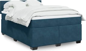 vidaXL Κρεβάτι Boxspring με Στρώμα Μπλε 160x200 εκ. Βελούδινο