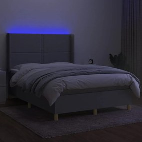 vidaXL Κρεβάτι Boxspring με Στρώμα & LED Αν.Γκρι 140x190εκ. Υφασμάτινο