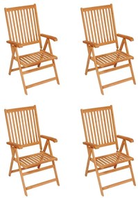 Καρέκλες Κήπου 4 τεμ. Μασίφ Ξύλο Teak με Γκρι Καρό Μαξιλάρια - Πολύχρωμο