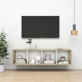 Έπιπλο Τηλεόρασης Κρεμαστό Δρυς/Λευκό 37x37x142,5εκ Επεξ. Ξύλο