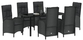 vidaXL Σέτ φαγητού για κήπο με μαξιλάρι 7 pcs Μαύρο Πολυ ράταν