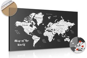 Εικόνα σε φελλό ενός ασπρόμαυρου μοναδικού παγκόσμιου χάρτη - 90x60  smiley