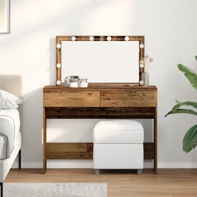 vidaXL Τραπέζι Μακιγιάζ με LED Παλιού Ξύλου 100x40x120 εκ
