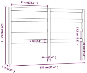 vidaXL Κεφαλάρι Κρεβατιού Μελί 156 x 4 x 100 εκ. από Μασίφ Ξύλο Πεύκου